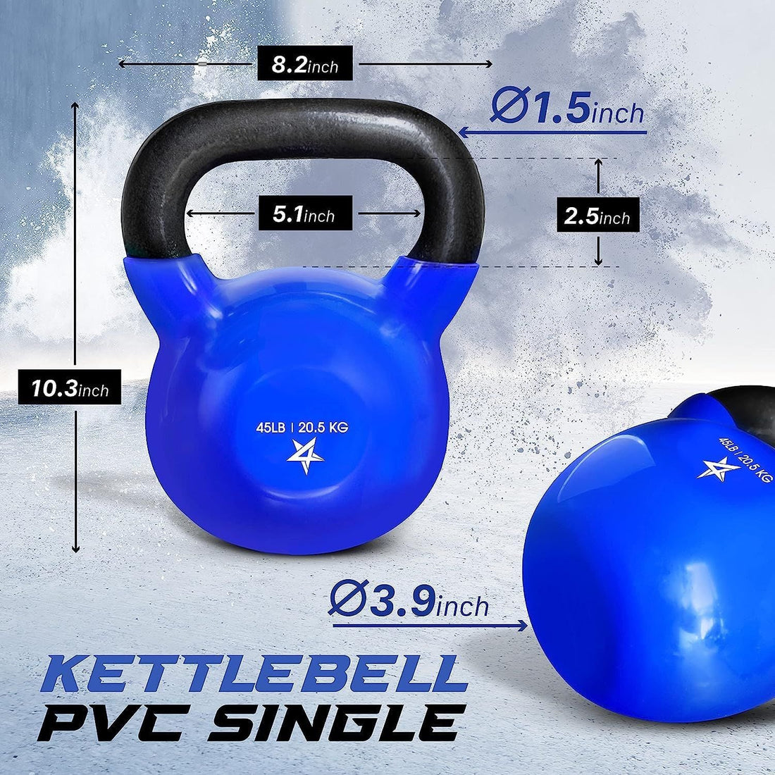 Kettlebell, 5-100 LB Vinyl Coated Cast Iron Strength Training Kettlebells for Home Fitness Equipment