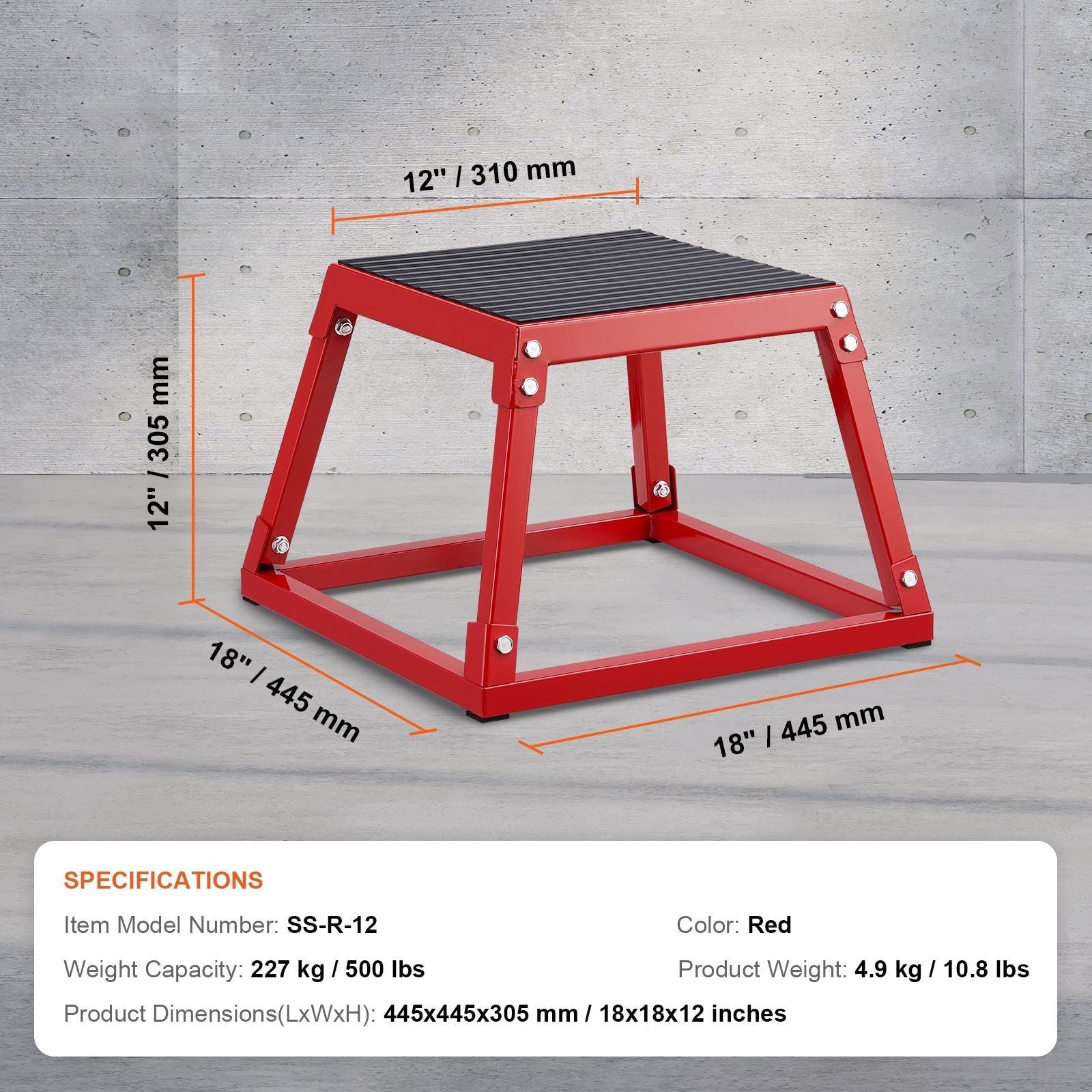 Plyometric Anti-Slip 12 inch Jump Box, Steel Plyometric Platform and Jumping Agility Box