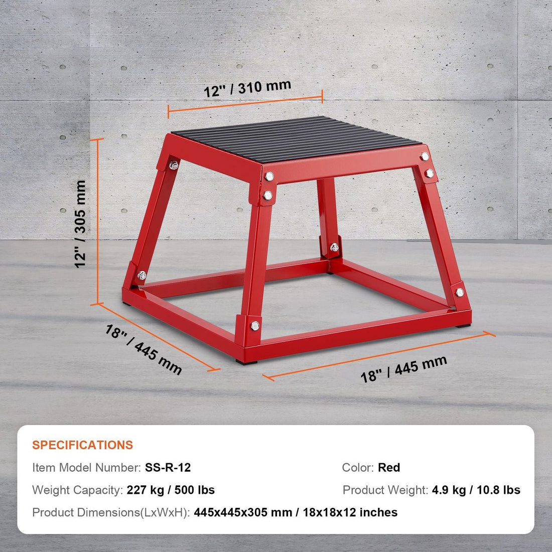 Plyometric Anti-Slip 12 inch Jump Box, Steel Plyometric Platform and Jumping Agility Box