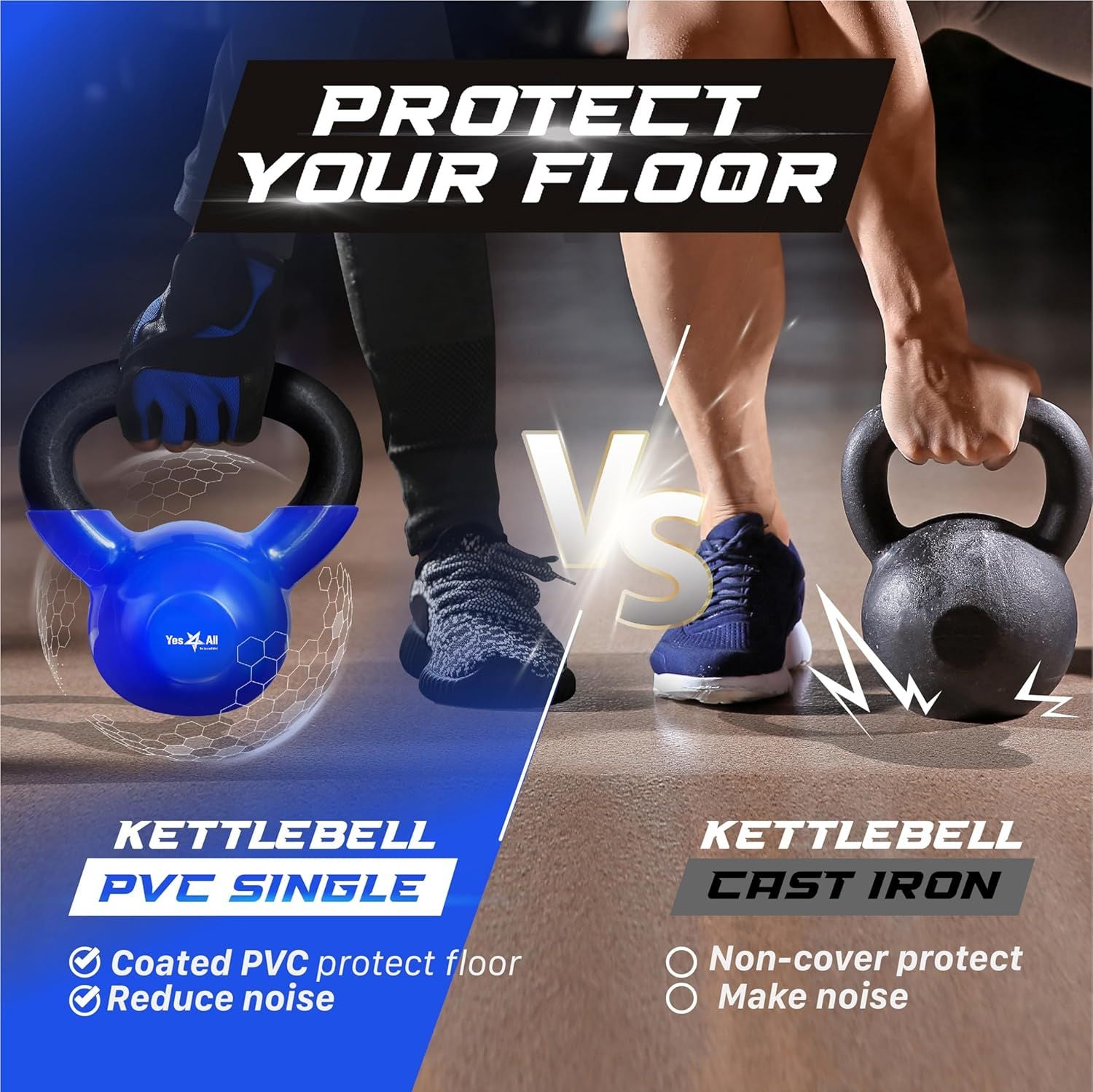 Kettlebell, 5-100 LB Vinyl Coated Cast Iron Strength Training Kettlebells for Home Fitness Equipment