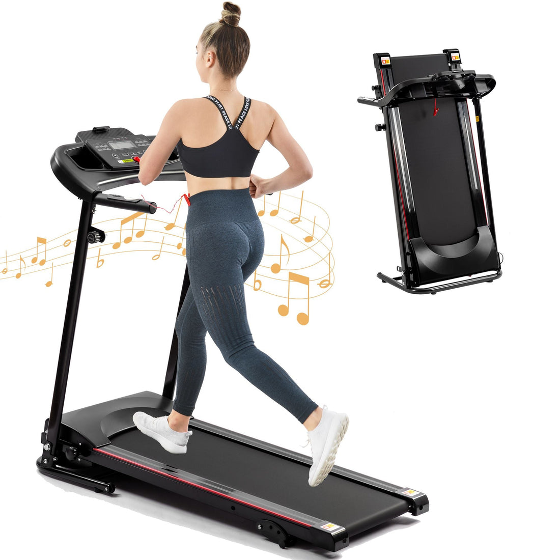 Folding Electric Treadmill with Incline 2.5HP 12KM/H Bluetooth for Home Fitness