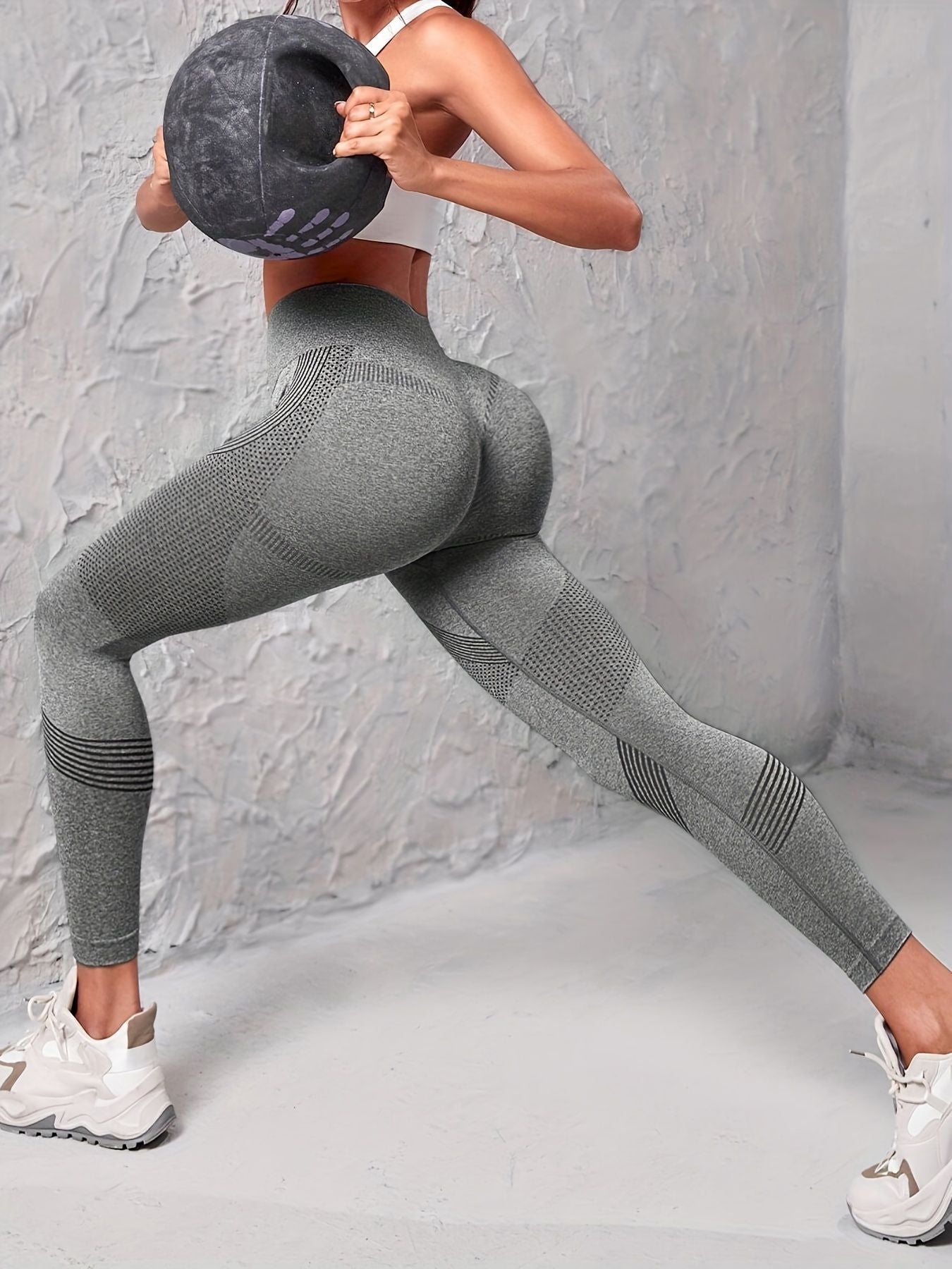 3pcs Seamless Striped Women's High Stretch Slim Fitted Yoga Leggings