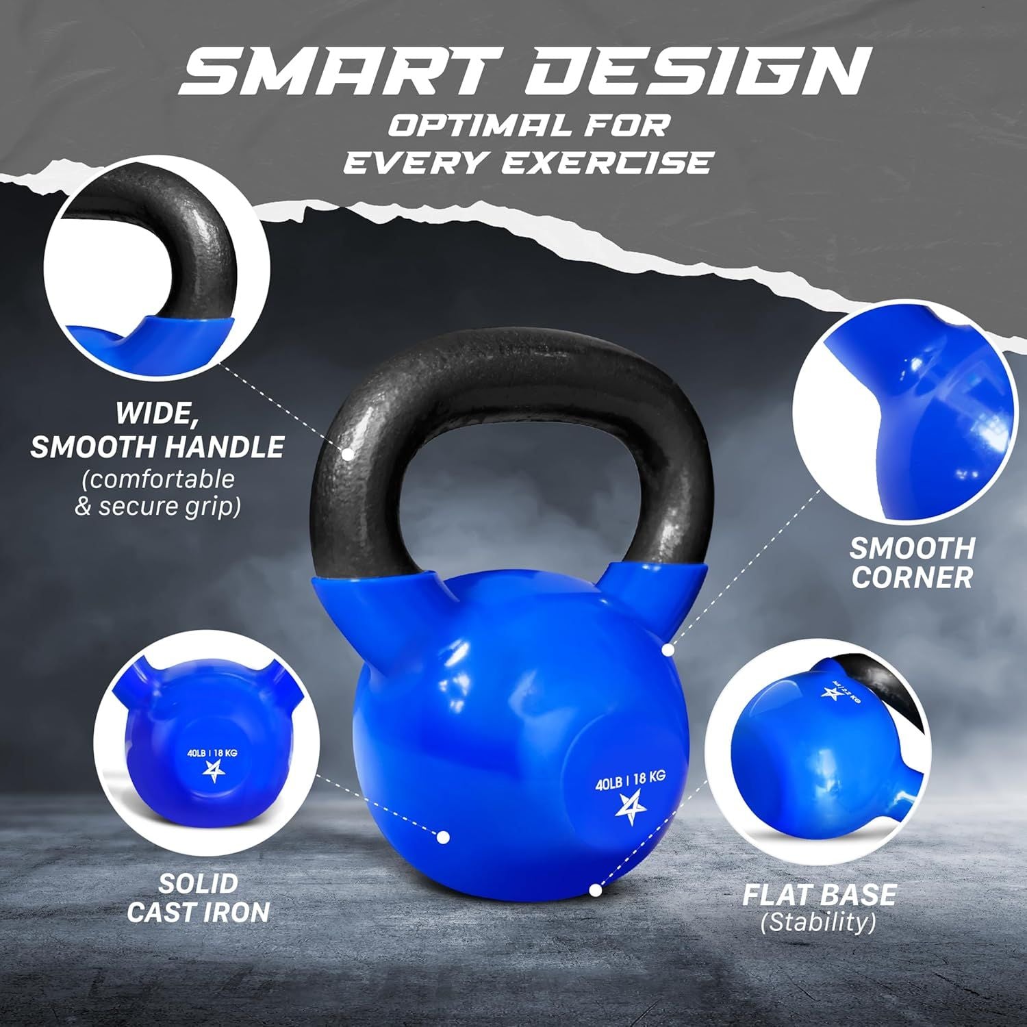Kettlebell, 5-100 LB Vinyl Coated Cast Iron Strength Training Kettlebells for Home Fitness Equipment