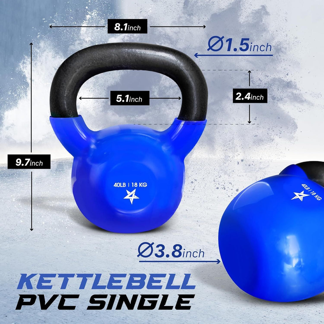 Kettlebell, 5-100 LB Vinyl Coated Cast Iron Strength Training Kettlebells for Home Fitness Equipment