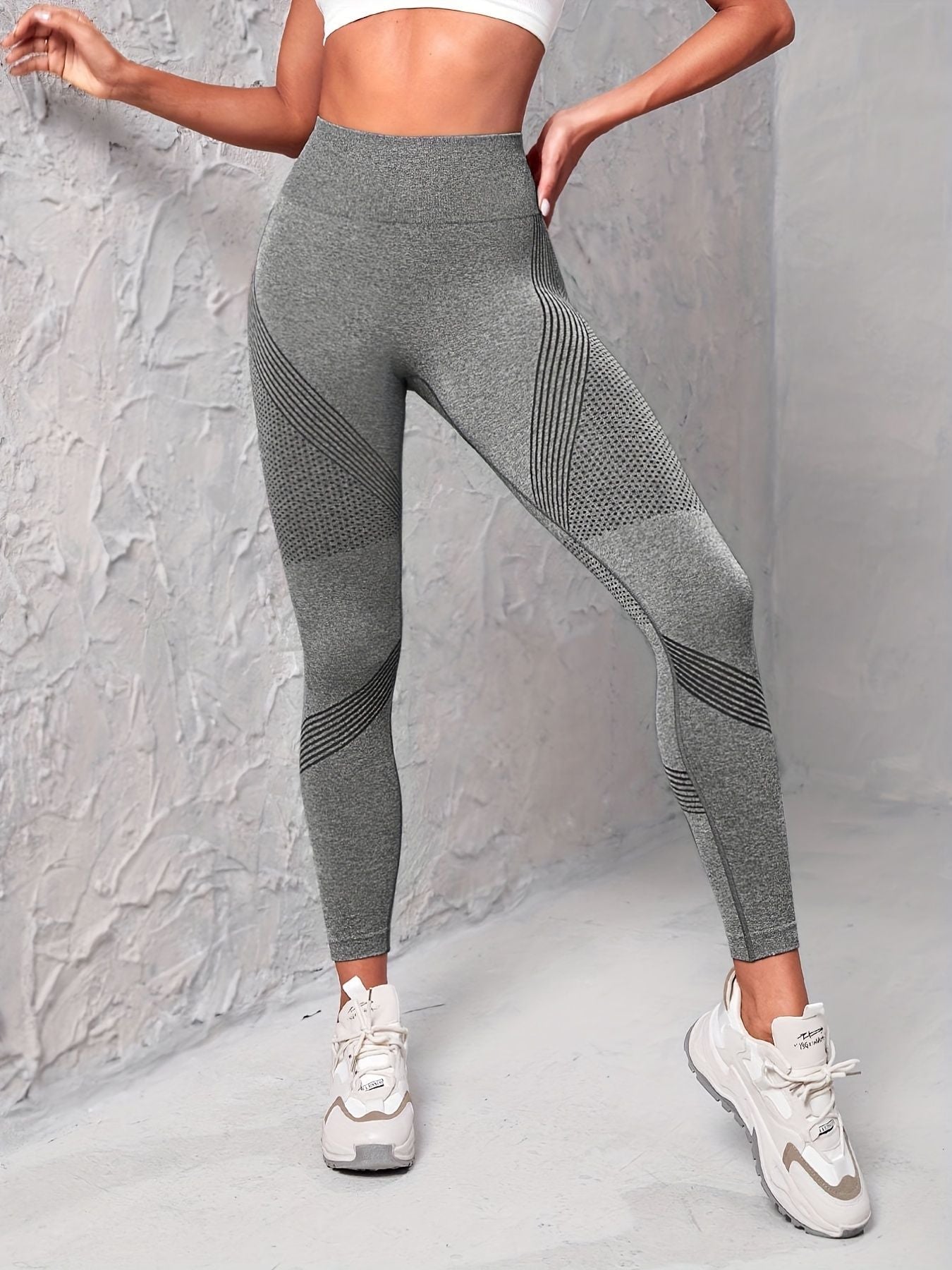 3pcs Seamless Striped Women's High Stretch Slim Fitted Yoga Leggings