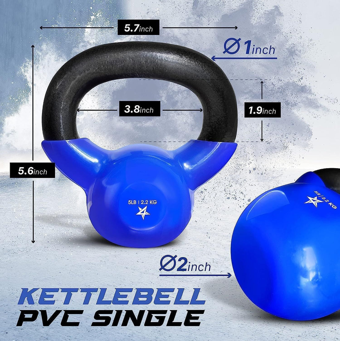 Kettlebell, 5-100 LB Vinyl Coated Cast Iron Strength Training Kettlebells for Home Fitness Equipment