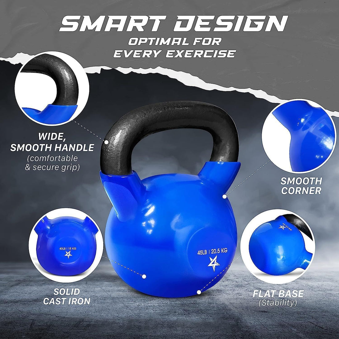Kettlebell, 5-100 LB Vinyl Coated Cast Iron Strength Training Kettlebells for Home Fitness Equipment