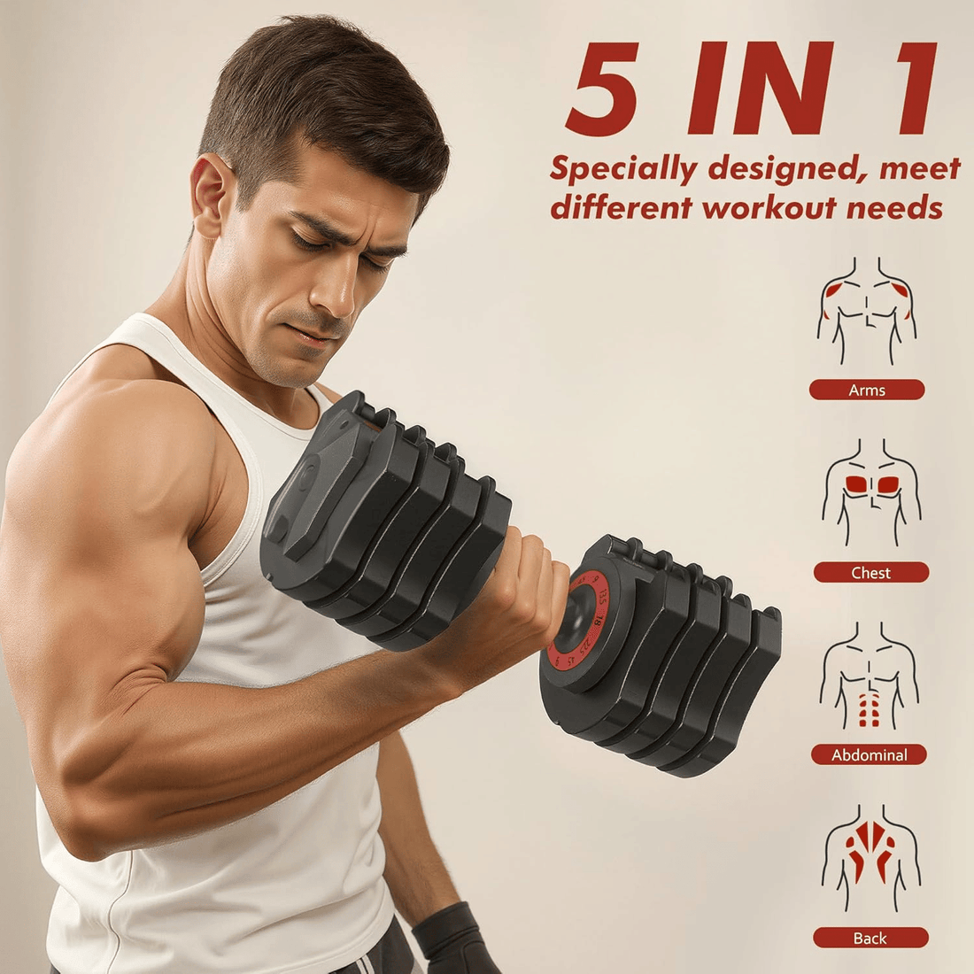 Adjustable Dumbbell of 22.5LB Set-5 in 1 Free Weights Dumbbells Set