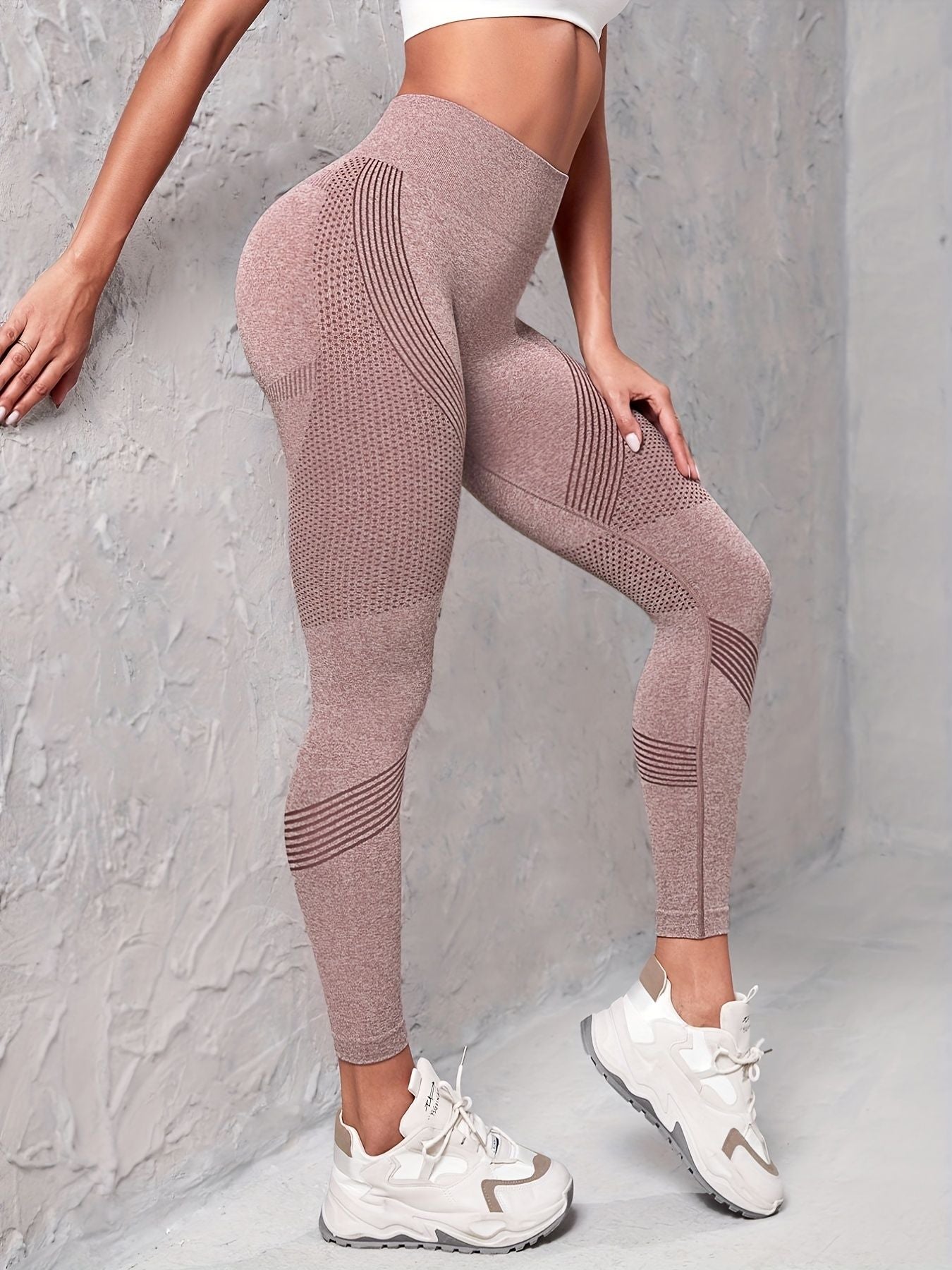3pcs Seamless Striped Women's High Stretch Slim Fitted Yoga Leggings