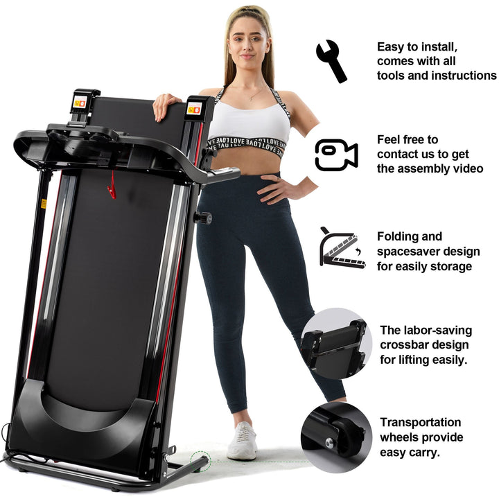 Folding Electric Treadmill with Incline 2.5HP 12KM/H Bluetooth for Home Fitness
