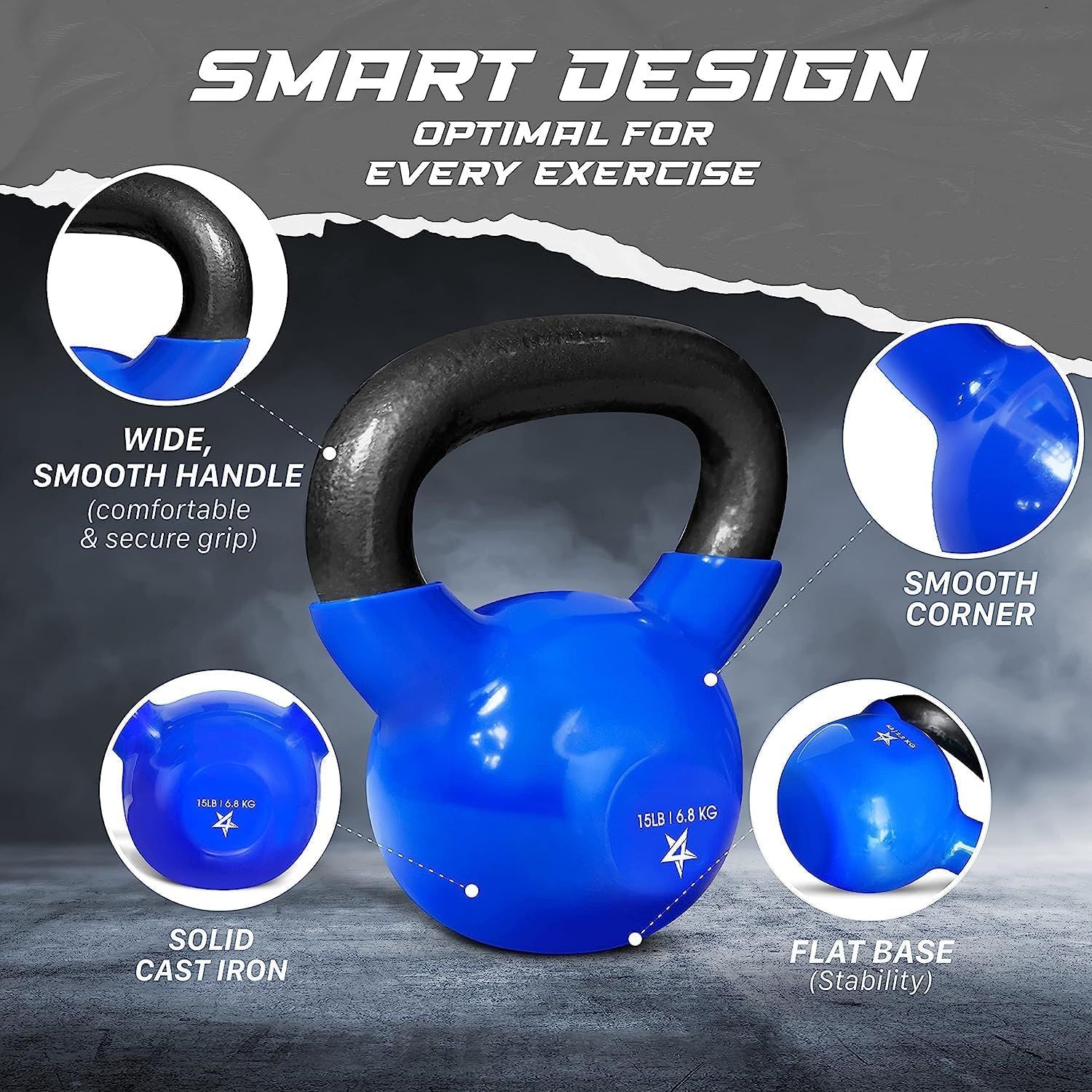 Kettlebell, 5-100 LB Vinyl Coated Cast Iron Strength Training Kettlebells for Home Fitness Equipment