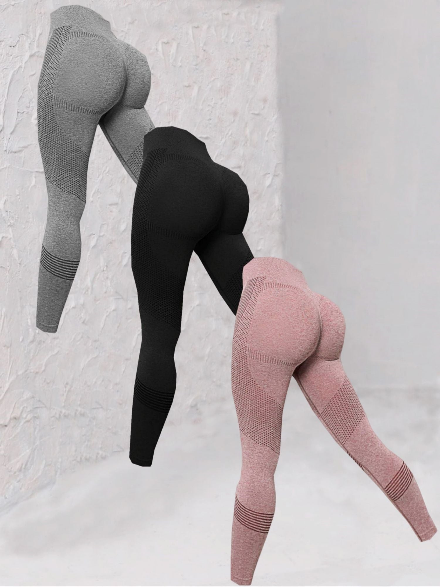 3pcs Seamless Striped Women's High Stretch Slim Fitted Yoga Leggings