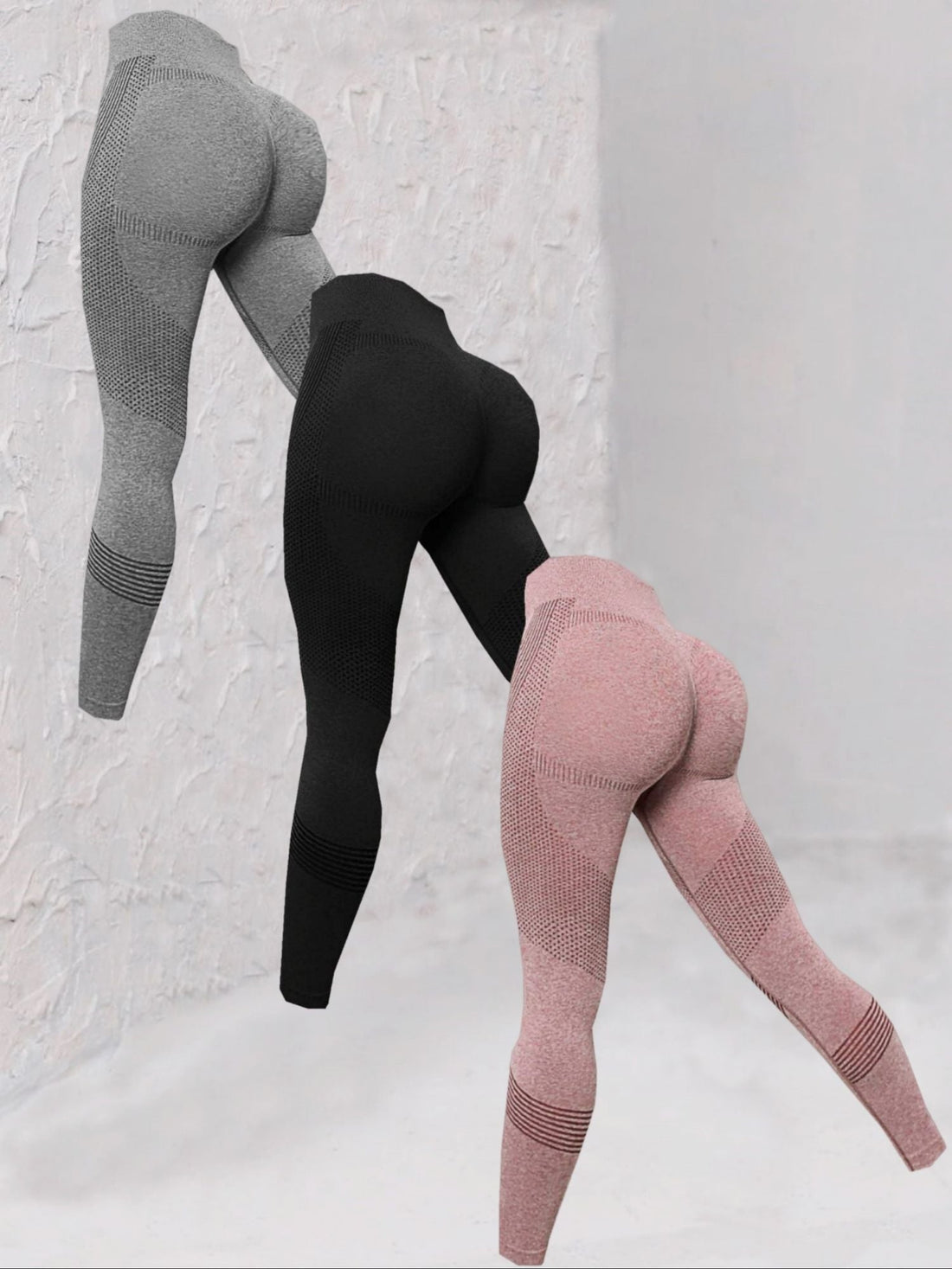 3pcs Seamless Striped Women's High Stretch Slim Fitted Yoga Leggings