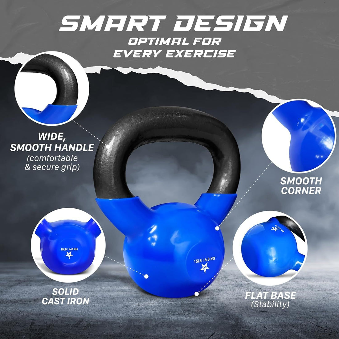 Kettlebell, 5-100 LB Vinyl Coated Cast Iron Strength Training Kettlebells for Home Fitness Equipment