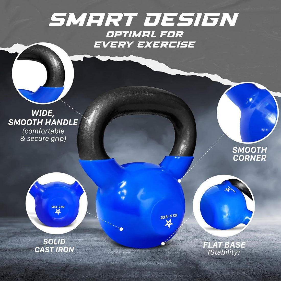 Kettlebell, 5-100 LB Vinyl Coated Cast Iron Strength Training Kettlebells for Home Fitness Equipment