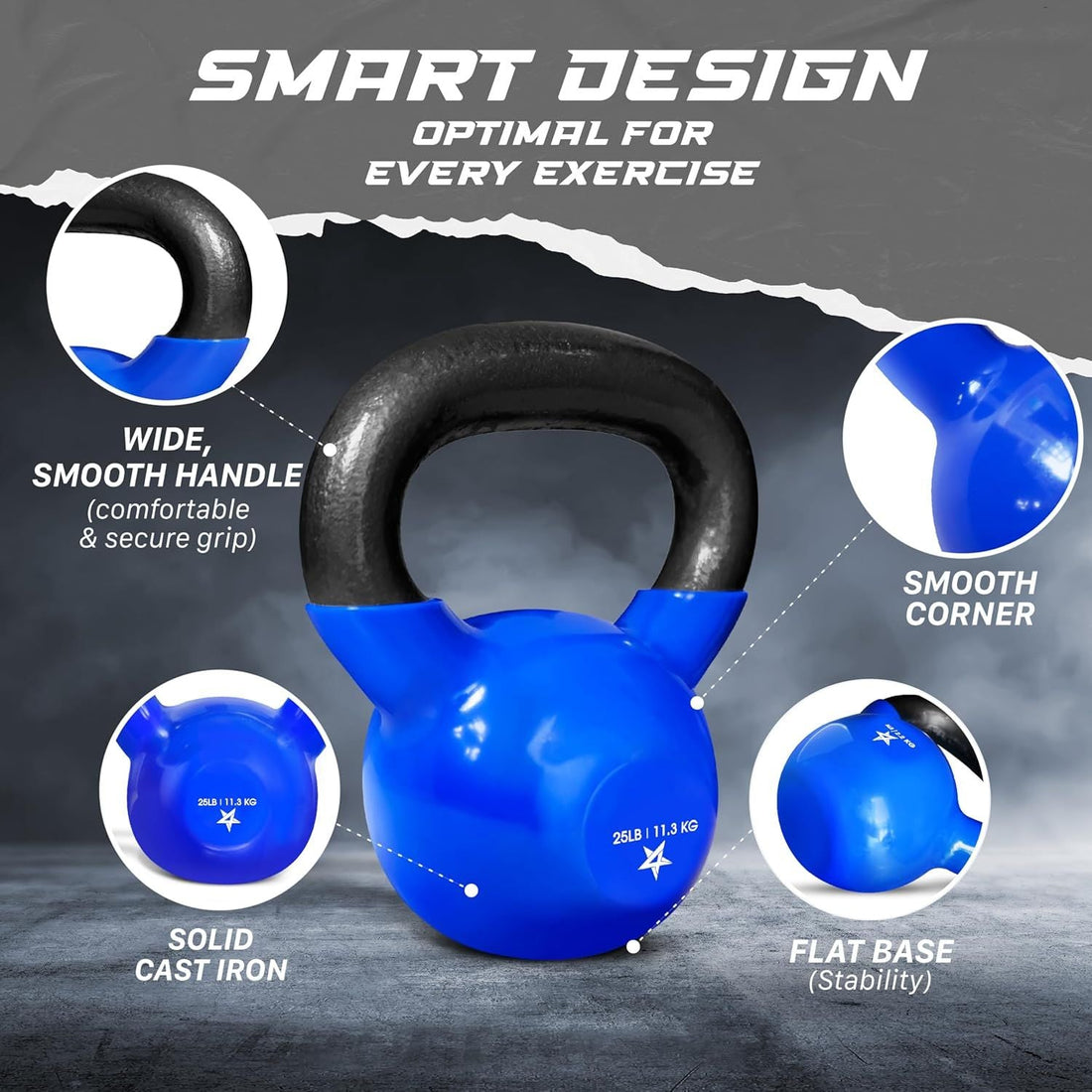 Kettlebell, 5-100 LB Vinyl Coated Cast Iron Strength Training Kettlebells for Home Fitness Equipment