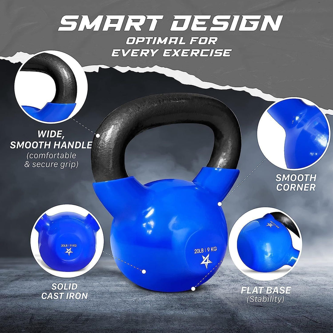 Kettlebell, 5-100 LB Vinyl Coated Cast Iron Strength Training Kettlebells for Home Fitness Equipment