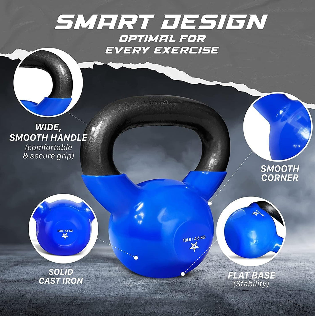 Kettlebell, 5-100 LB Vinyl Coated Cast Iron Strength Training Kettlebells for Home Fitness Equipment