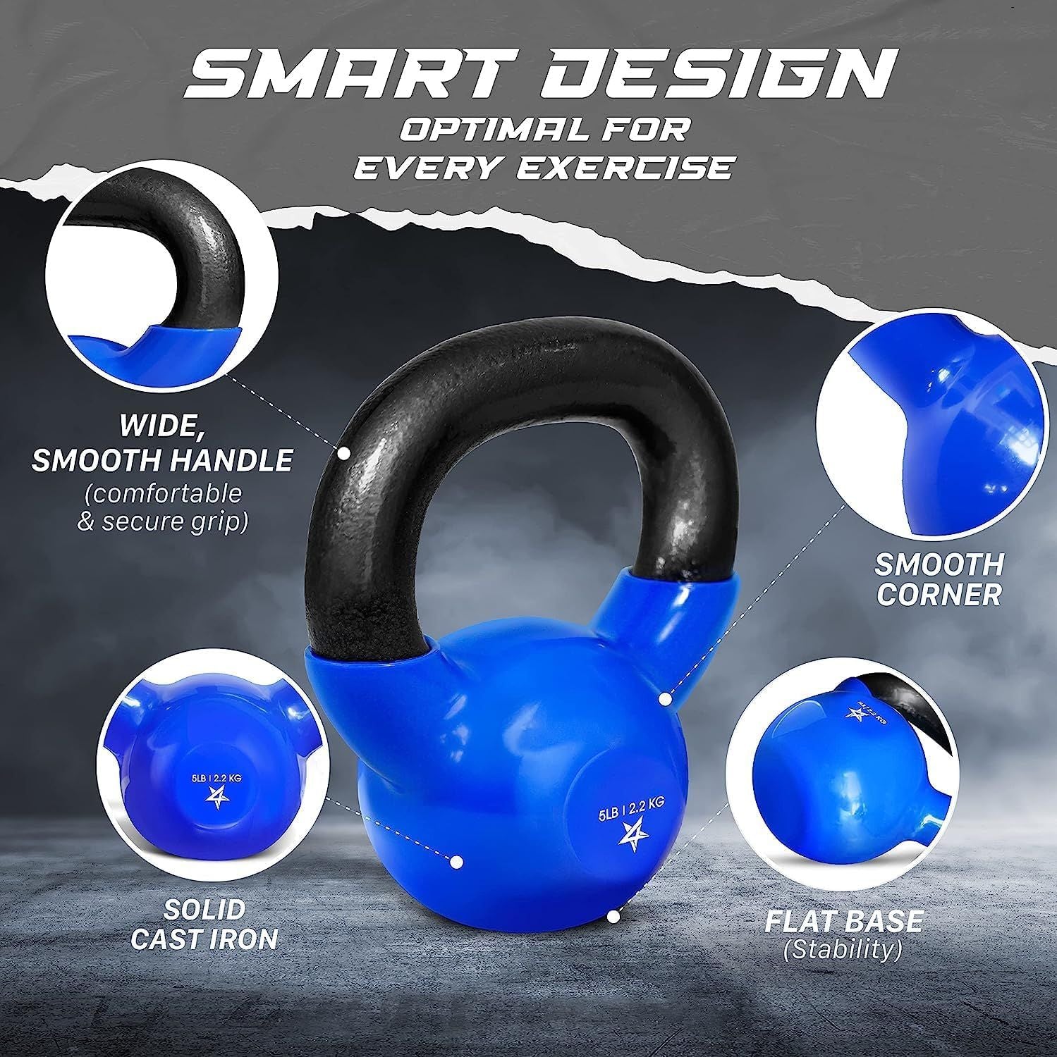 Kettlebell, 5-100 LB Vinyl Coated Cast Iron Strength Training Kettlebells for Home Fitness Equipment