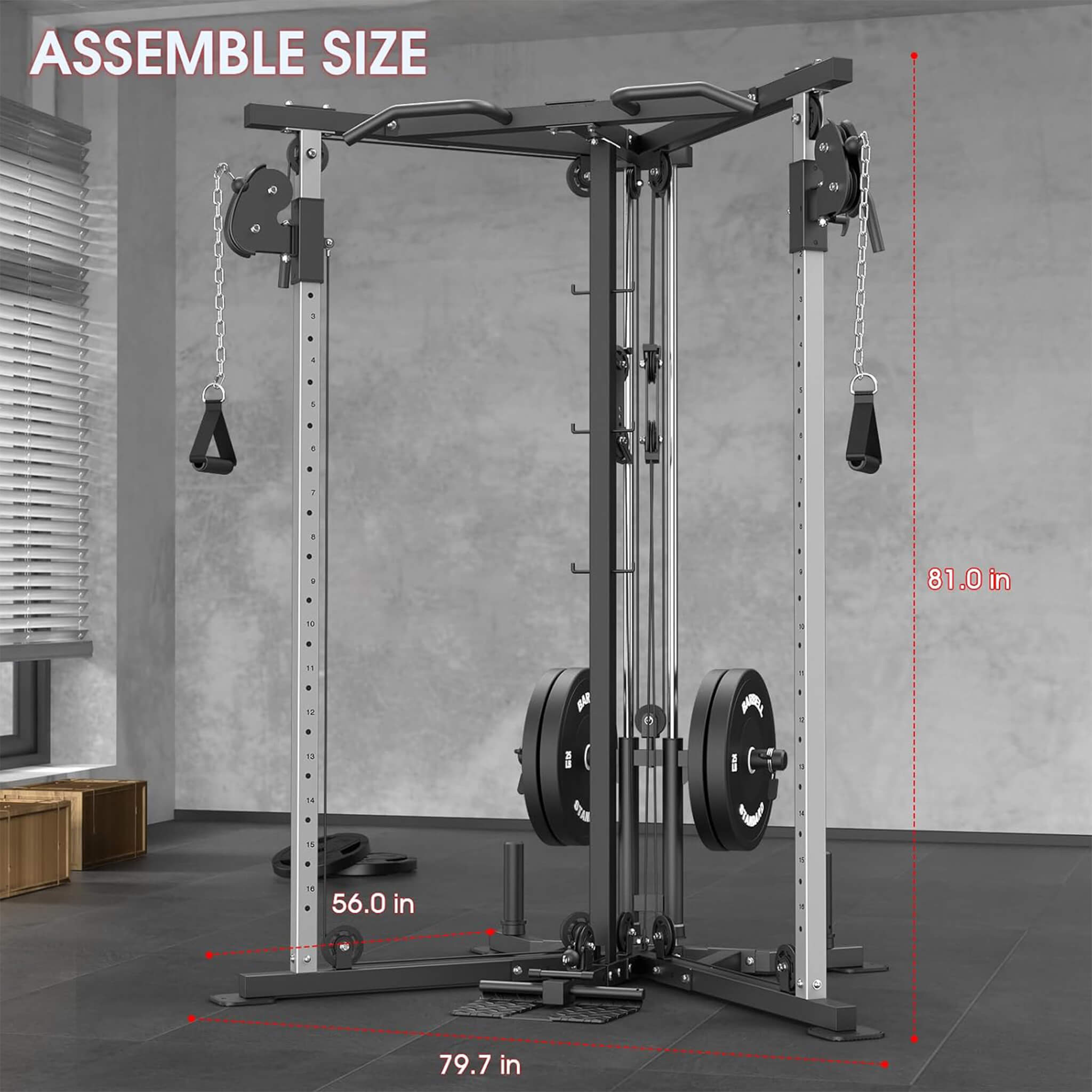 Rovix Dual Pulley Cable Crossover Machine With Pull Up And LAT Bar