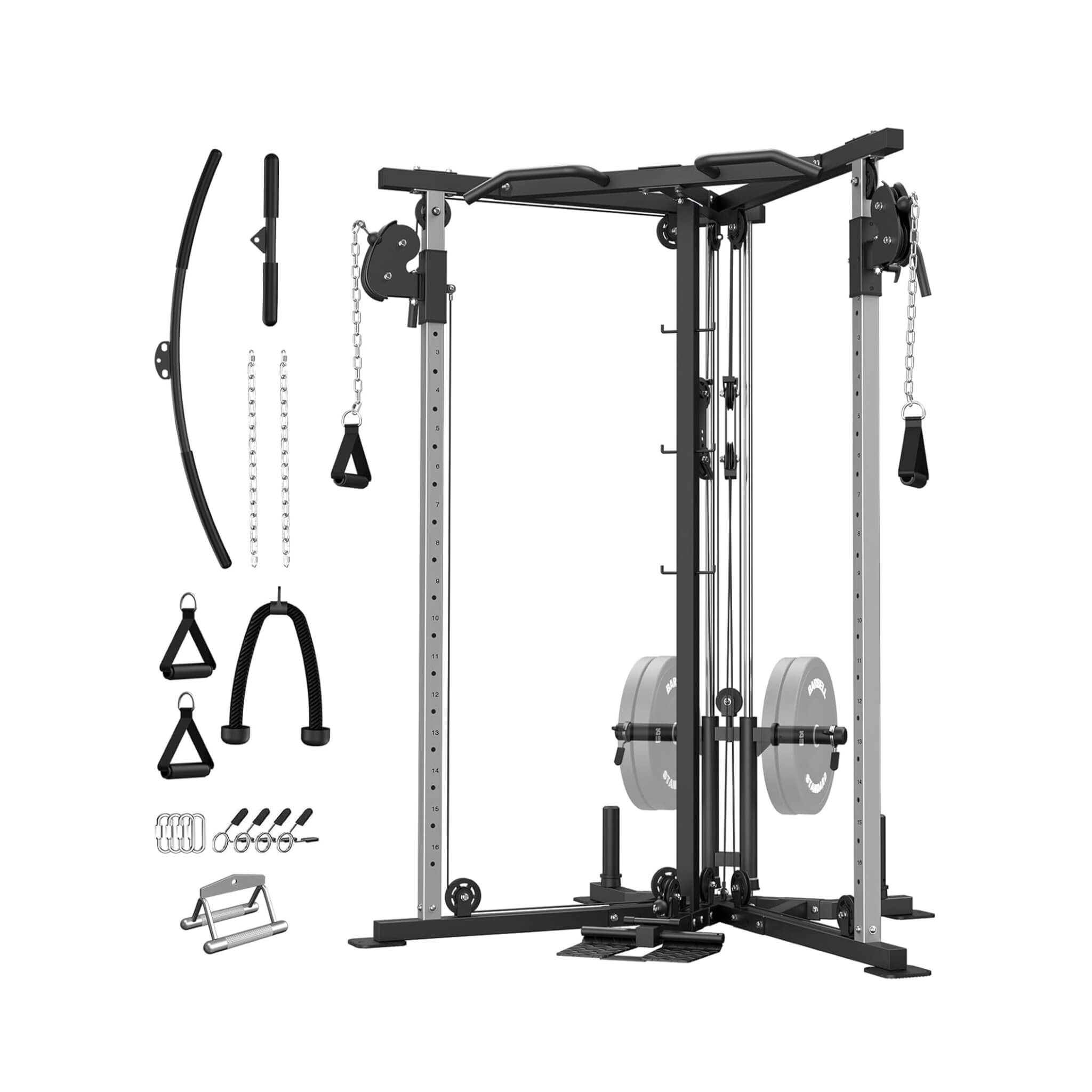Rovix Dual Pulley Cable Crossover Machine With Pull Up And LAT Bar