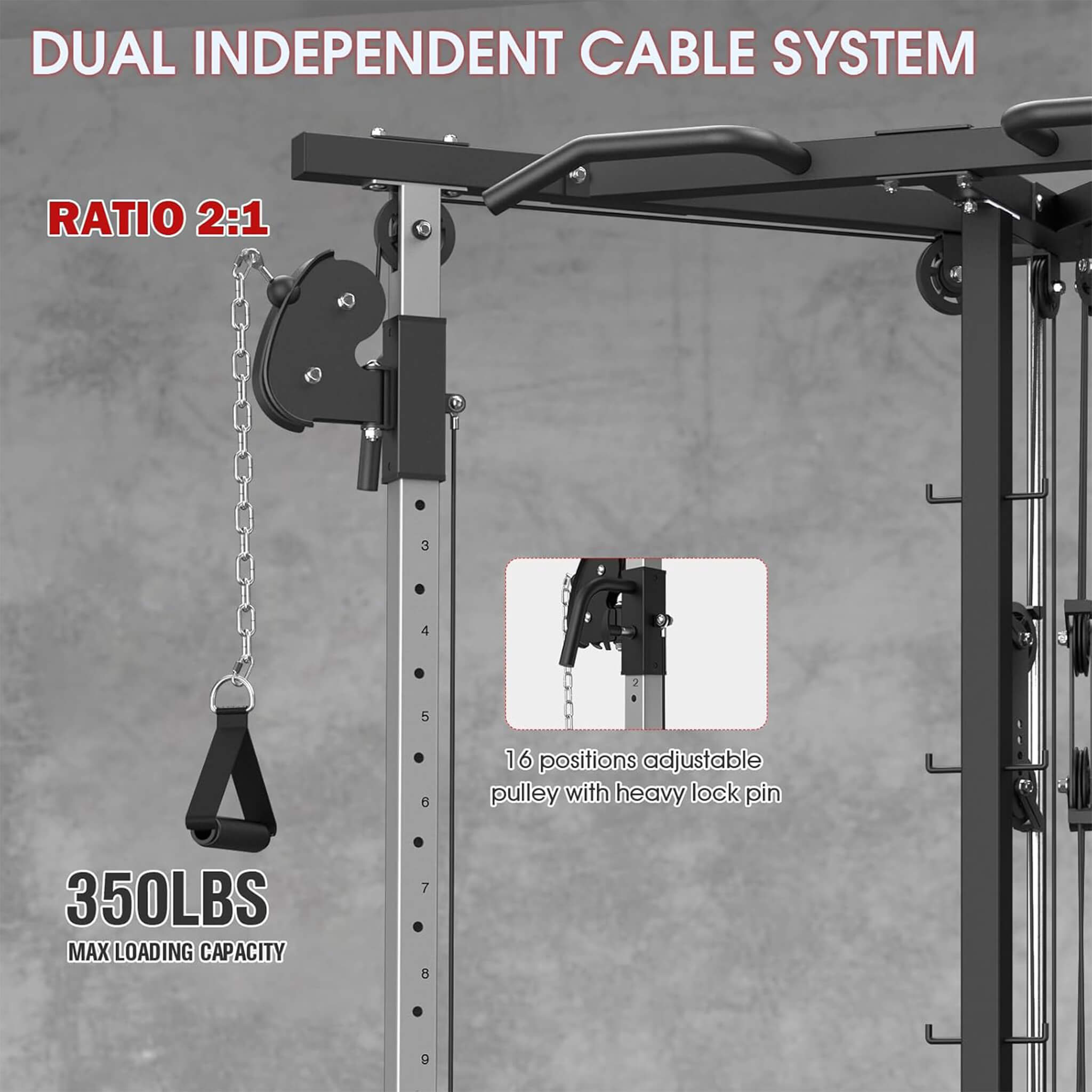 Rovix Dual Pulley Cable Crossover Machine With Pull Up And LAT Bar