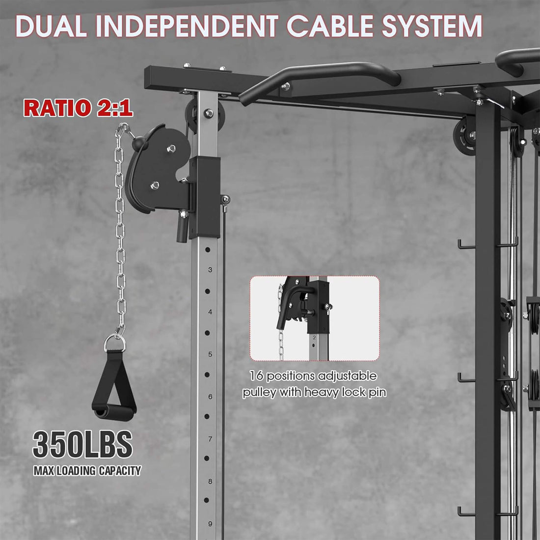 Rovix Dual Pulley Cable Crossover Machine With Pull Up And LAT Bar