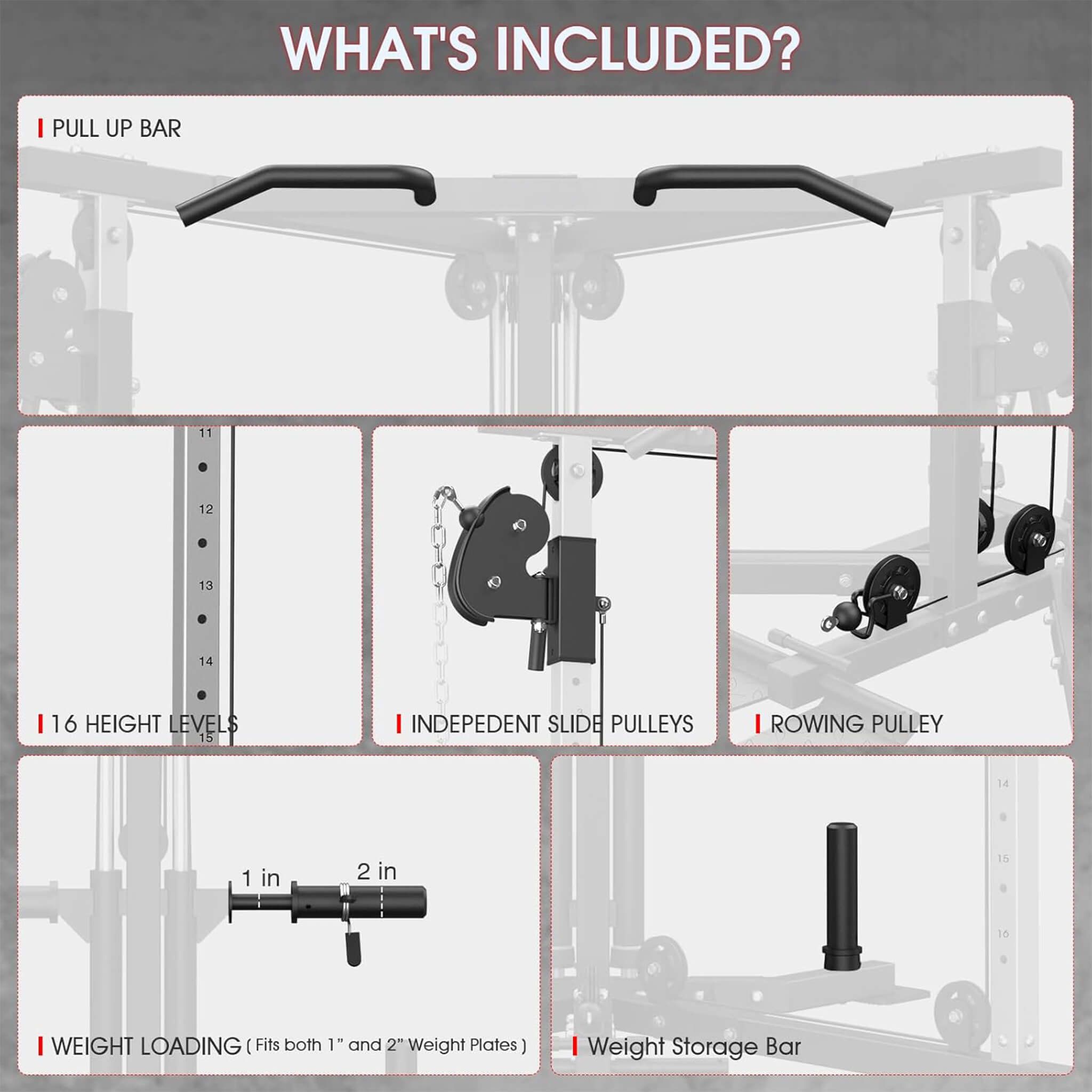 Rovix Dual Pulley Cable Crossover Machine With Pull Up And LAT Bar