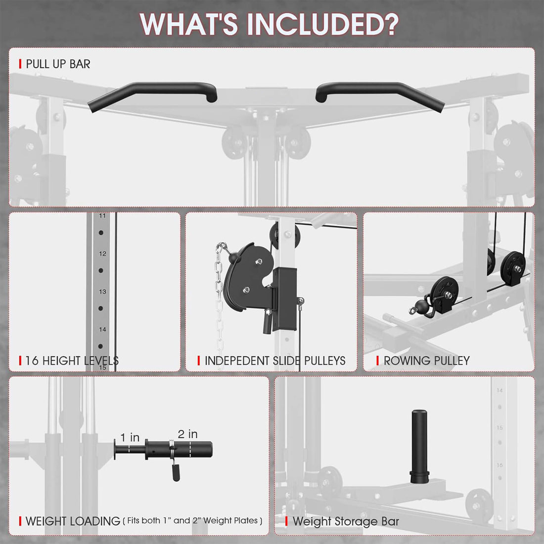 Rovix Dual Pulley Cable Crossover Machine With Pull Up And LAT Bar