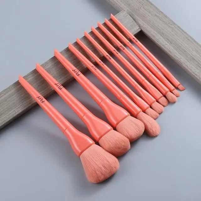 Durable 10pcs Natural Hair Colorful Makeup Brushes Professional Brush Set