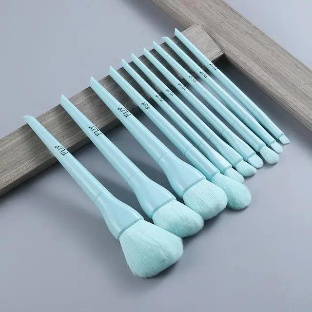 Durable 10pcs Natural Hair Colorful Makeup Brushes Professional Brush Set