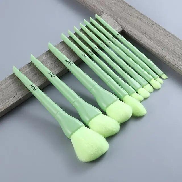 Durable 10pcs Natural Hair Colorful Makeup Brushes Professional Brush Set