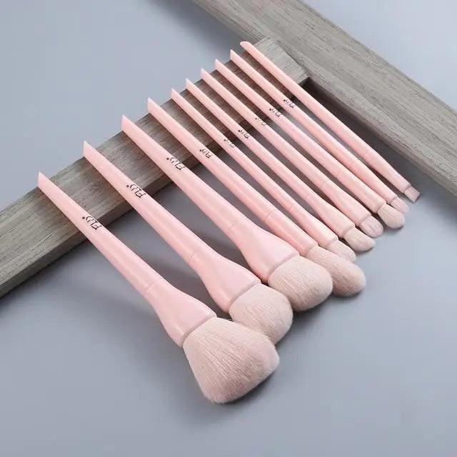 Durable 10pcs Natural Hair Colorful Makeup Brushes Professional Brush Set