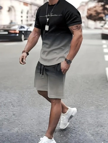 Men's Summer Fashion Trend 3D Digital Printing Short Sleeve Shorts Set