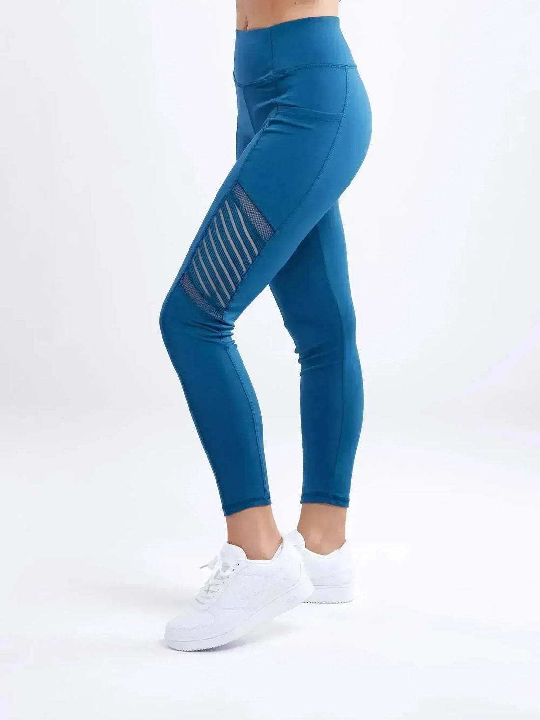Women's High-Waisted Pilates Leggings with Side Pockets & Mesh Panels