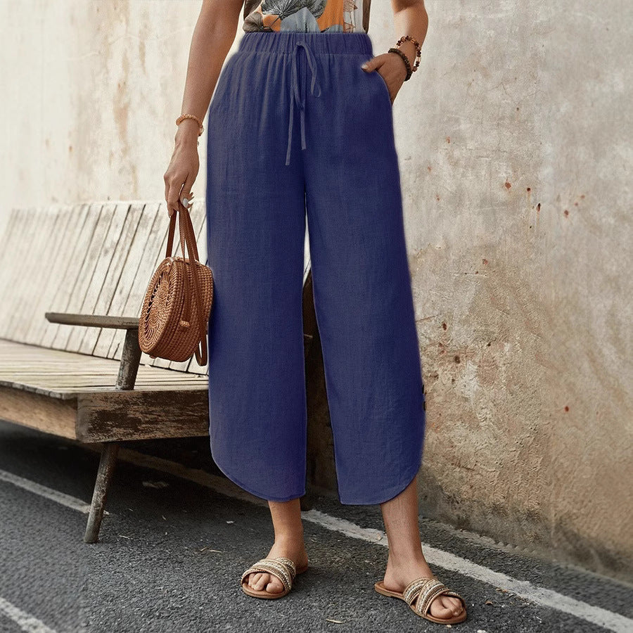 Women's Cotton-Linen Cropped Drawstring Pants