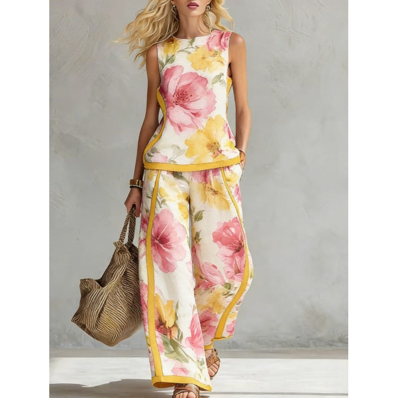 Women's Printed Retro Sleeveless Top & Wide-Leg Pants Set | 12 Prints S–5XL