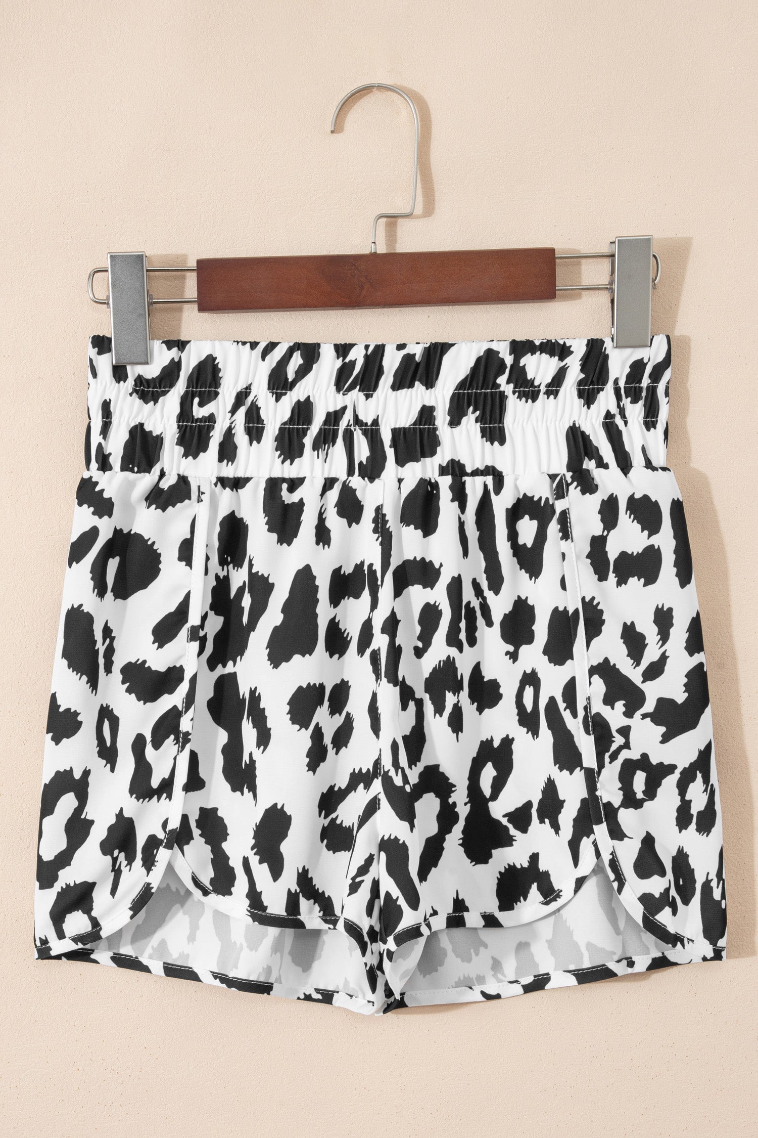 Women's White Leopard High Waisted Athletic Shorts