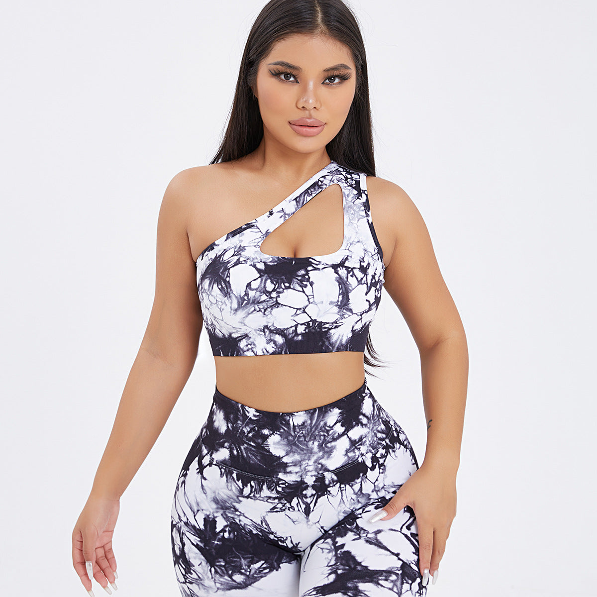 Women's Seamless One-Shoulder Bra & High Waisted Yoga Scrunch Leggings Set -