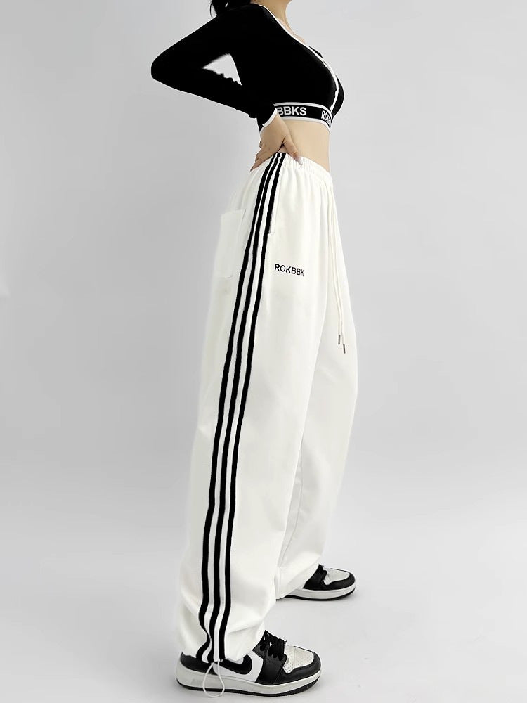 Women's Embroidered Patchwork Wide-Leg Athletic Sweatpants | 4 Colors