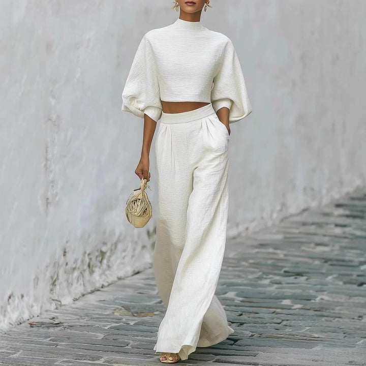 Women’s Casual Two-Piece Outfit Short Top & High-Waisted Pants Set