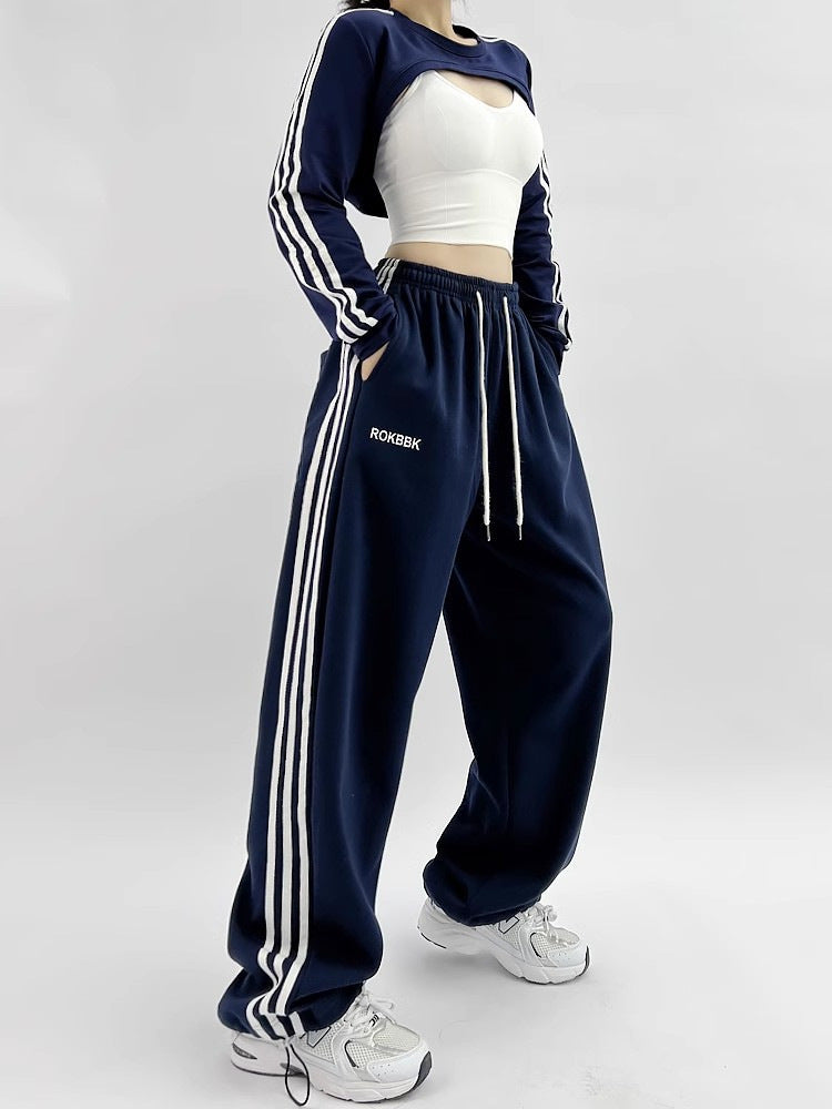 Women's Embroidered Patchwork Wide-Leg Athletic Sweatpants | 4 Colors