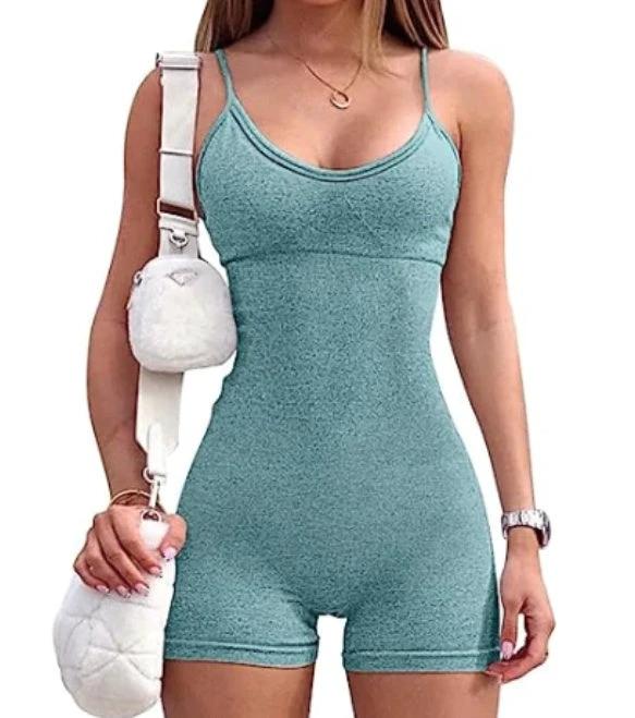 Women's Spaghetti Strap Shorts Yoga Workout Jumpsuit