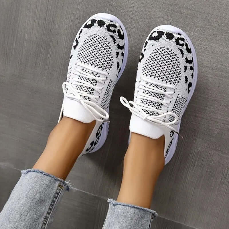 Women's Leopard Print Lace-up Sport Sneakers