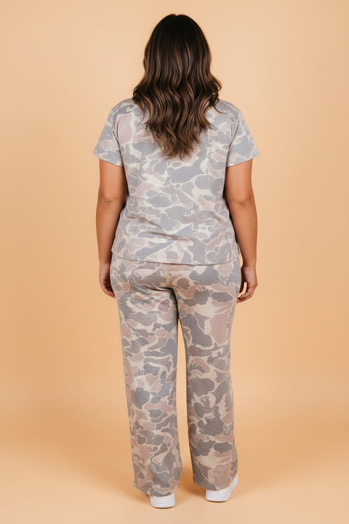 Women's Plus Size Camo Top & Wide Leg Pants Set