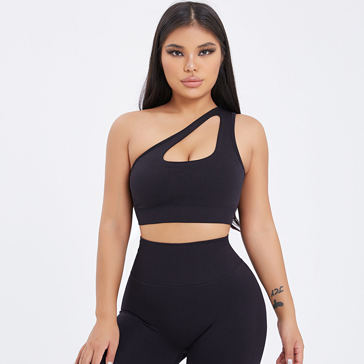 Women's Seamless One-Shoulder Bra & High Waisted Yoga Scrunch Leggings Set -