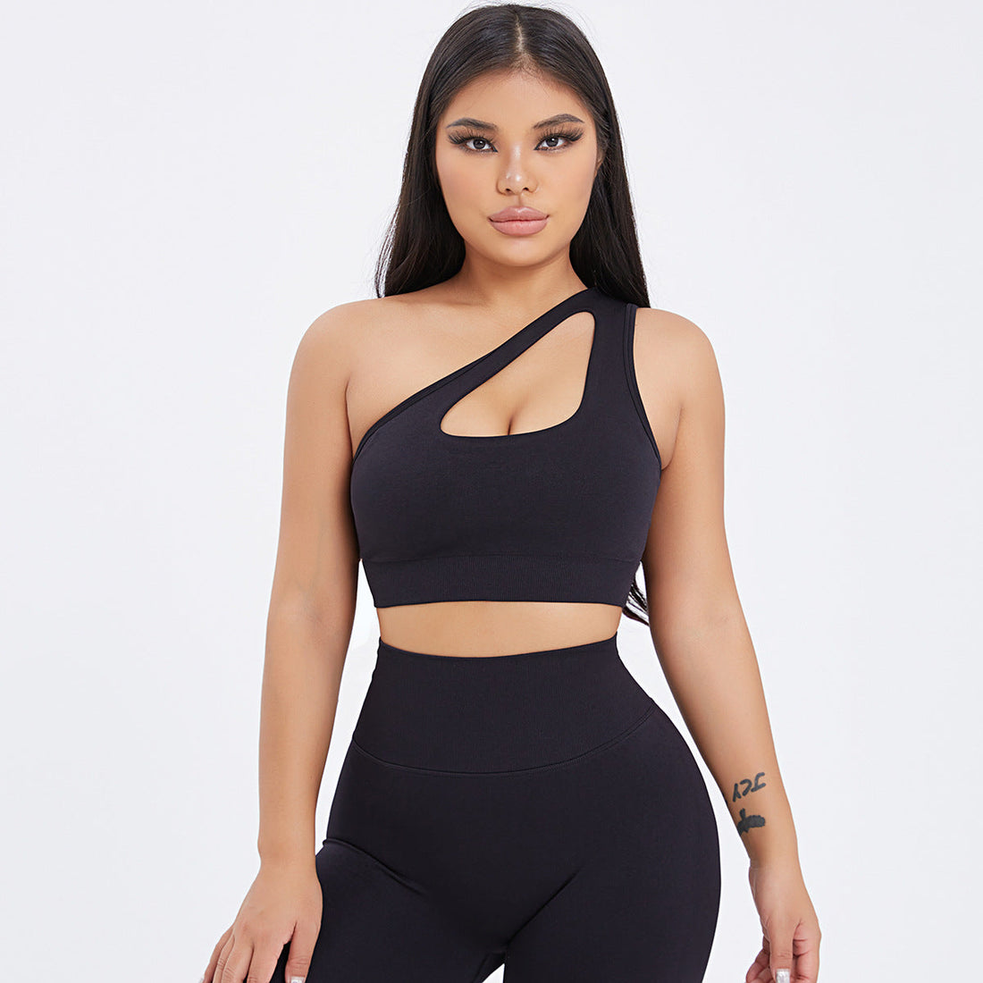 Women's Seamless One-Shoulder Bra & High Waisted Yoga Scrunch Leggings Set -