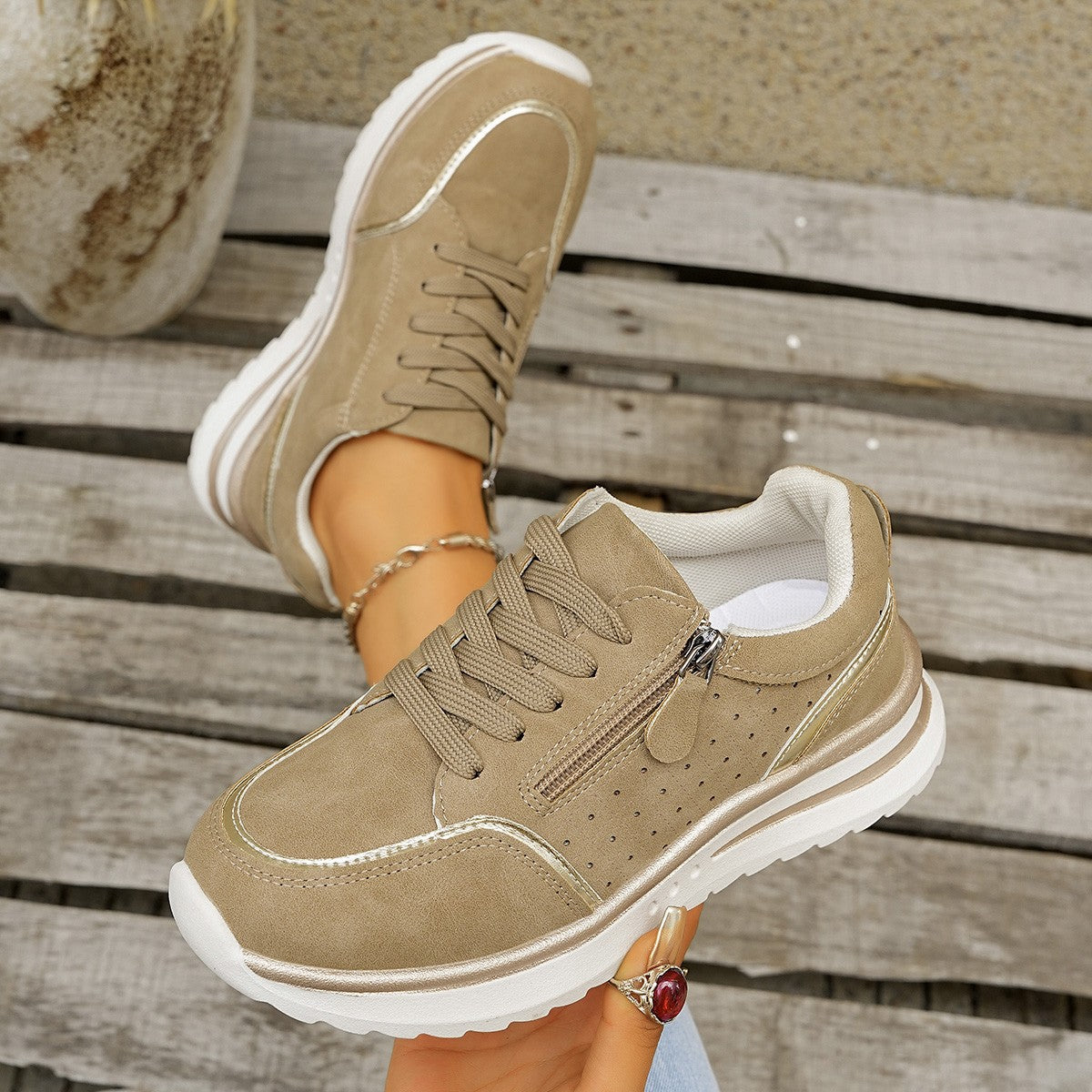 Women's Side-Zip Chunky Sole Sneakers