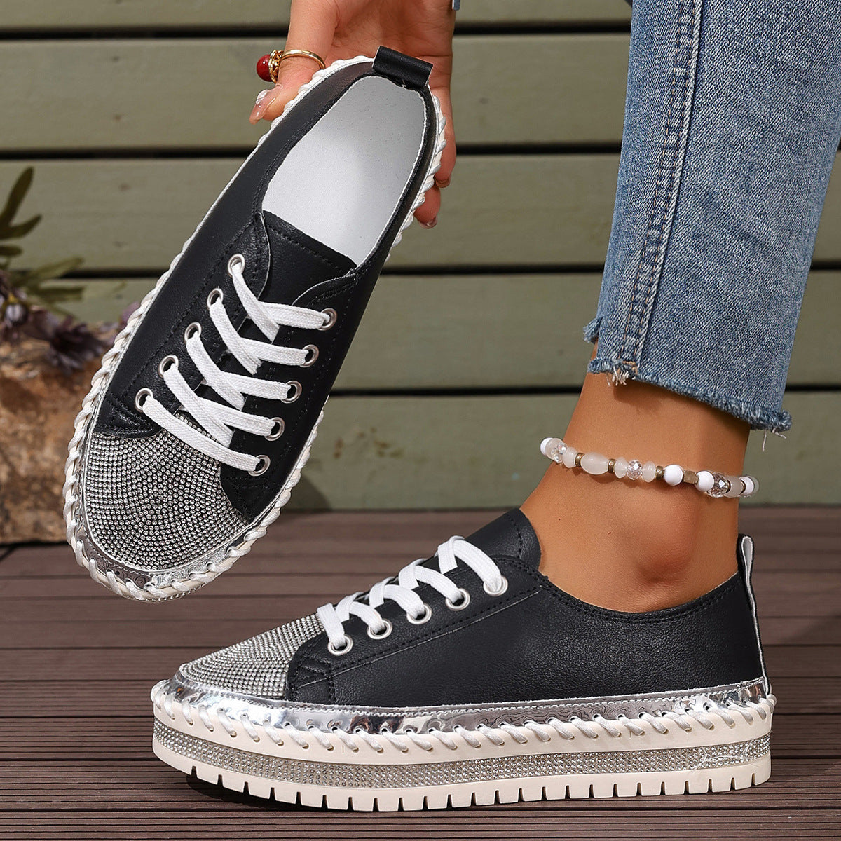Women’s Plus Size Blingy Sneakers – Chunky Sole Casual Everyday Shoes