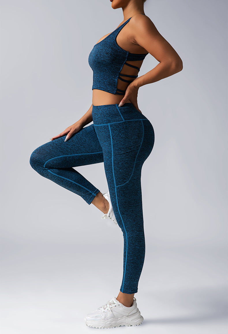Women's Yoga High Waist Sport Two Piece Workout Set with pockets